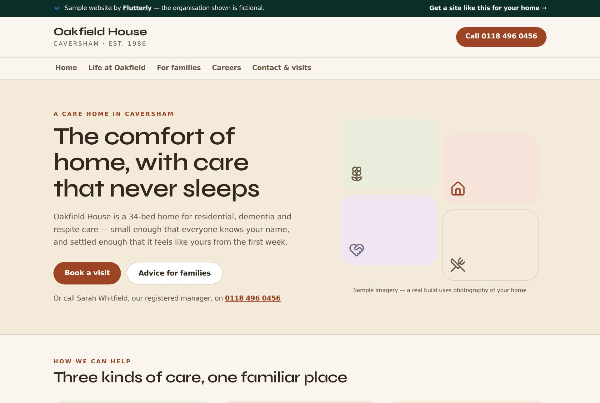 Homepage of the Oakfield House sample website