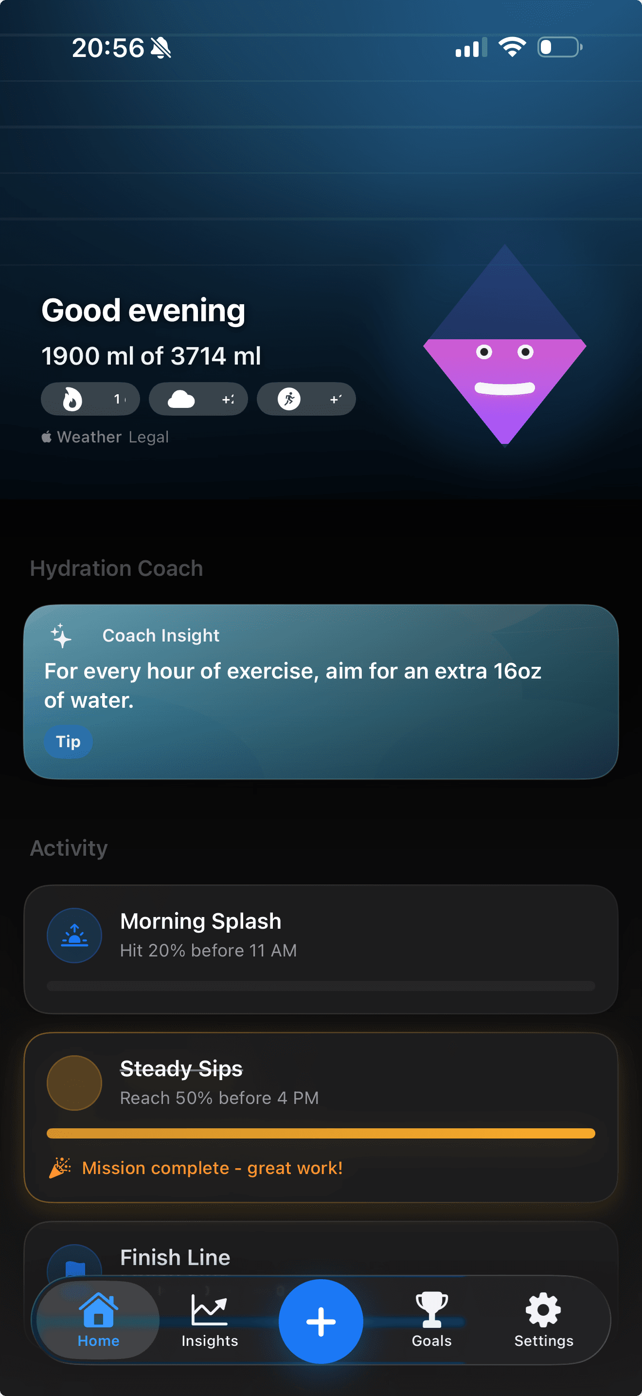 Sipstreak insights screen